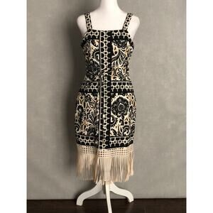 Tahari ASL Fringe Dress Women's Size 4 Border Print NEW